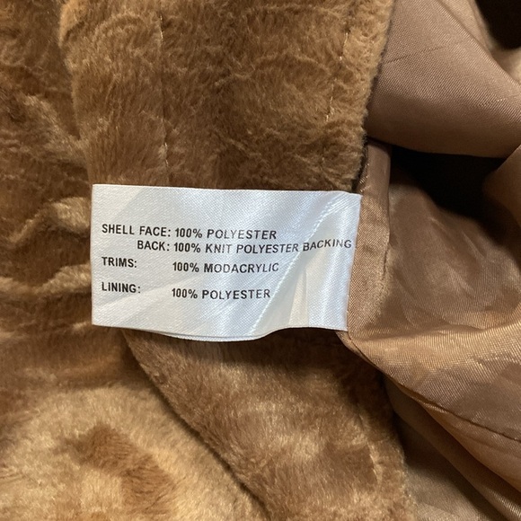 Giacca Vintage Trench Coat, Textured Faux Fur, Camel Color, Lined ButtonUp Sz L - Picture 8 of 8